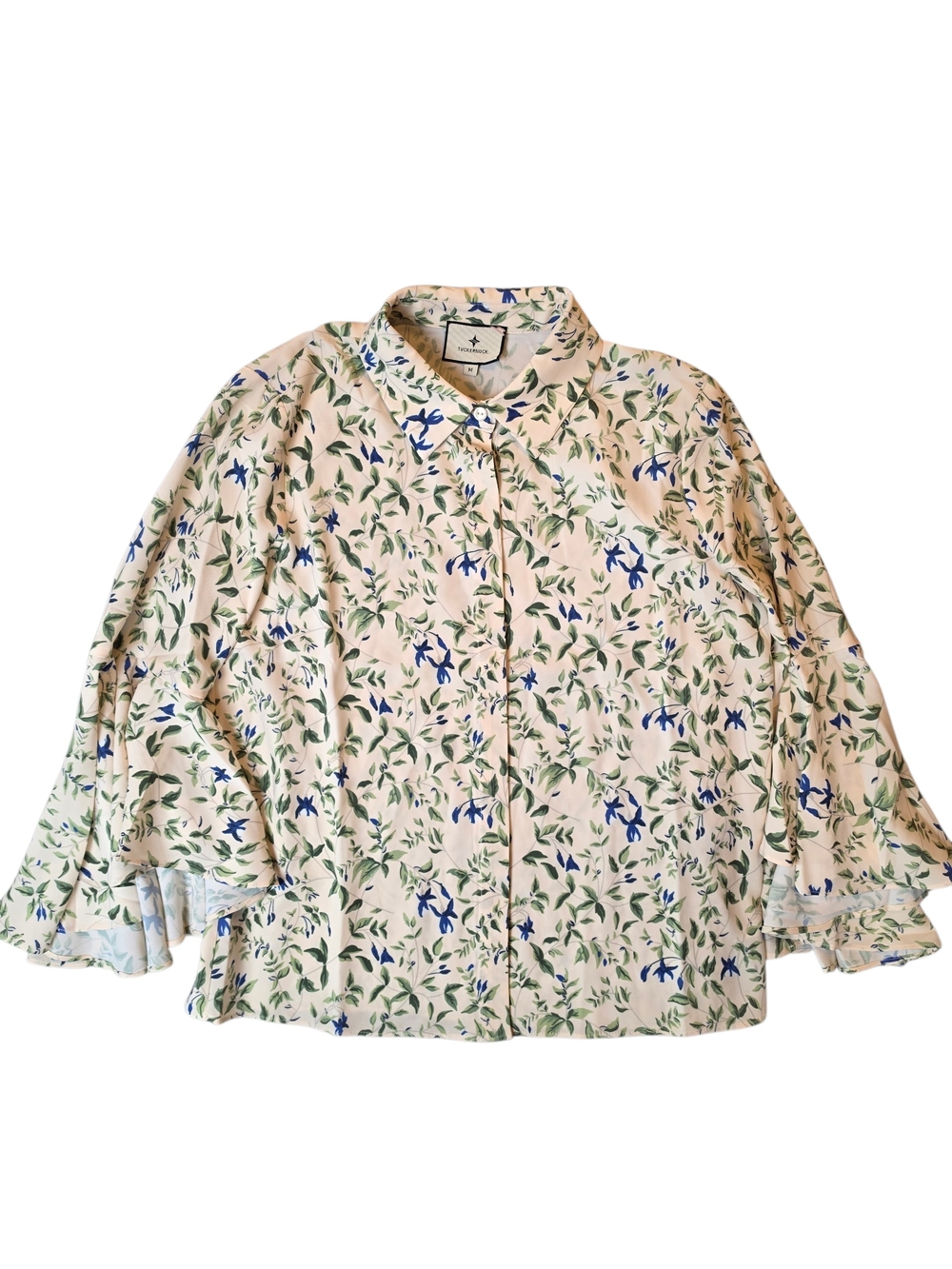 Tuckernuck Norah Bell Sleeve Blouse Womans Medium Cream Floral Feminine Flowy